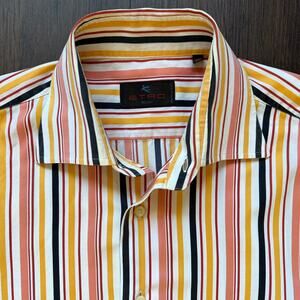 Etro Milano Multicolor Striped Button Up Shirt 100% Cotton Italy 42